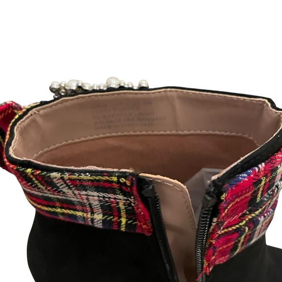 BETSEY JOHNSON Idris Dress Heel Ankle Booties Black Red Multi Plaid Sz 8.5M New - Picture 12 of 16